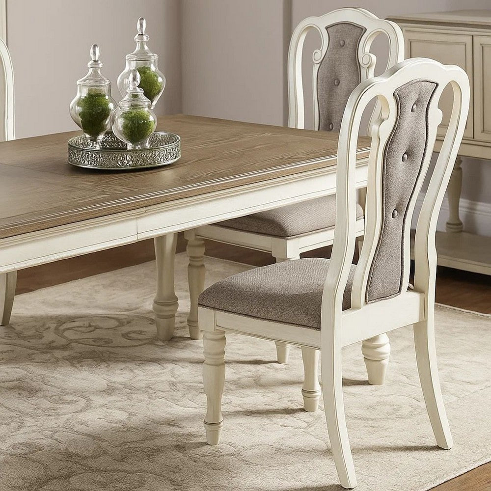 Dining Chair | Button Tufted Backrest | Padded Seat | Set of 2 | White & Gray