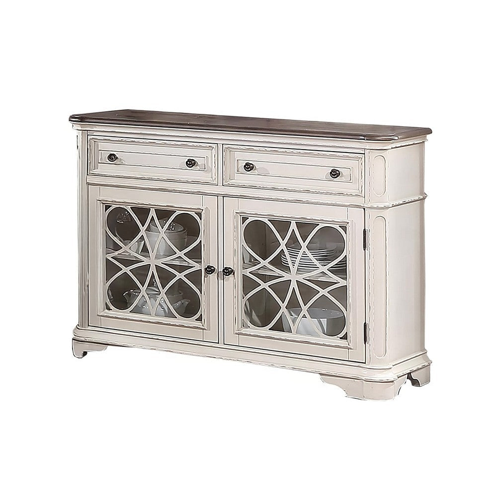 Wooden Transitional 2 Drawer and 4 shelves Server Brown and White BM233111
