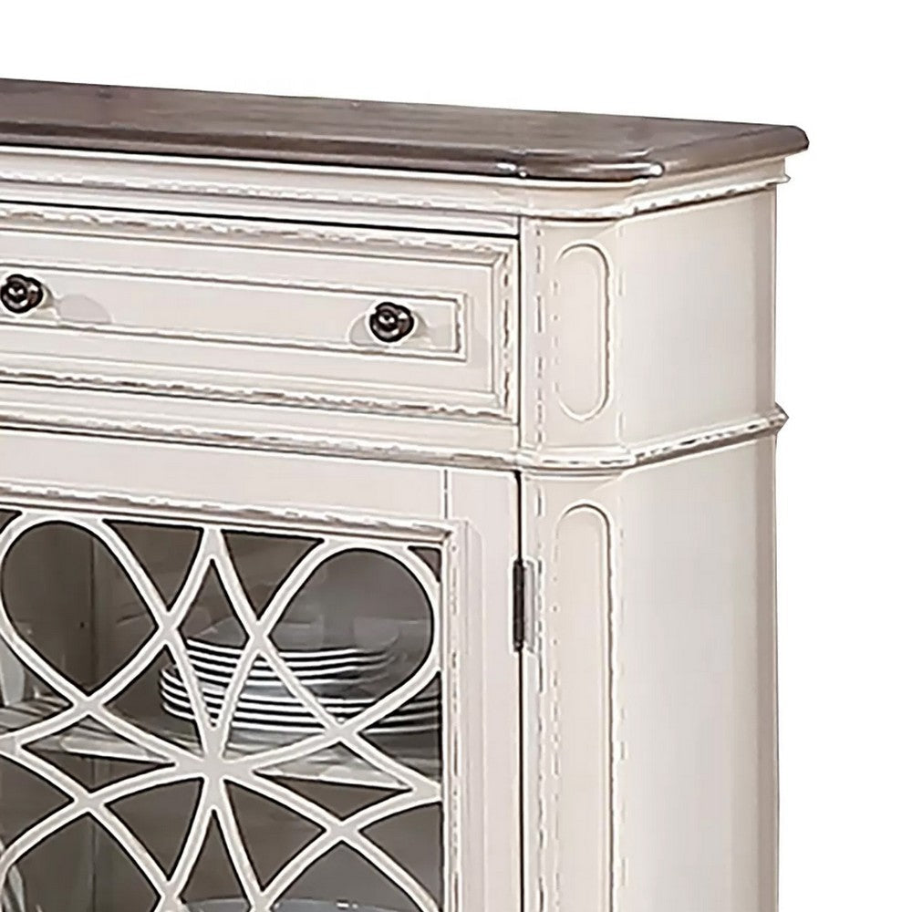 Wooden Transitional 2 Drawer and 4 shelves Server Brown and White BM233111
