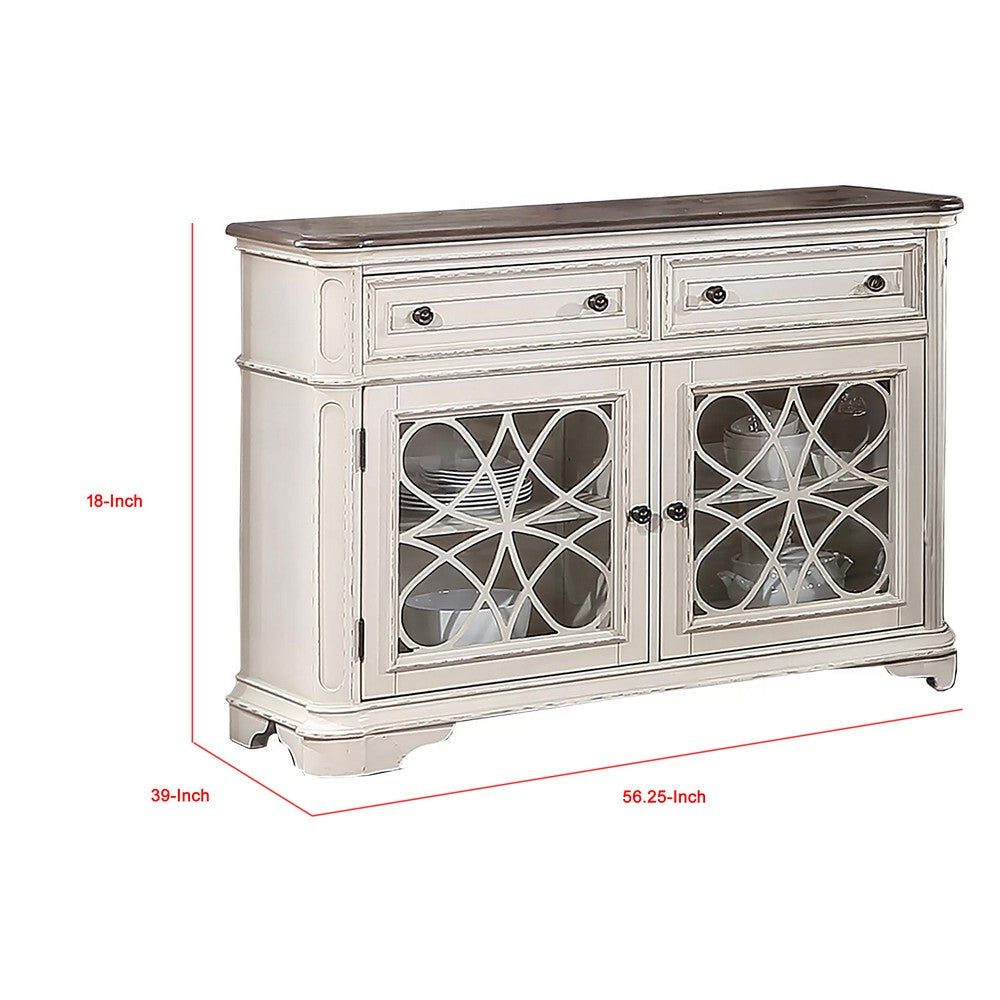 Wooden Transitional 2 Drawer and 4 shelves Server Brown and White BM233111