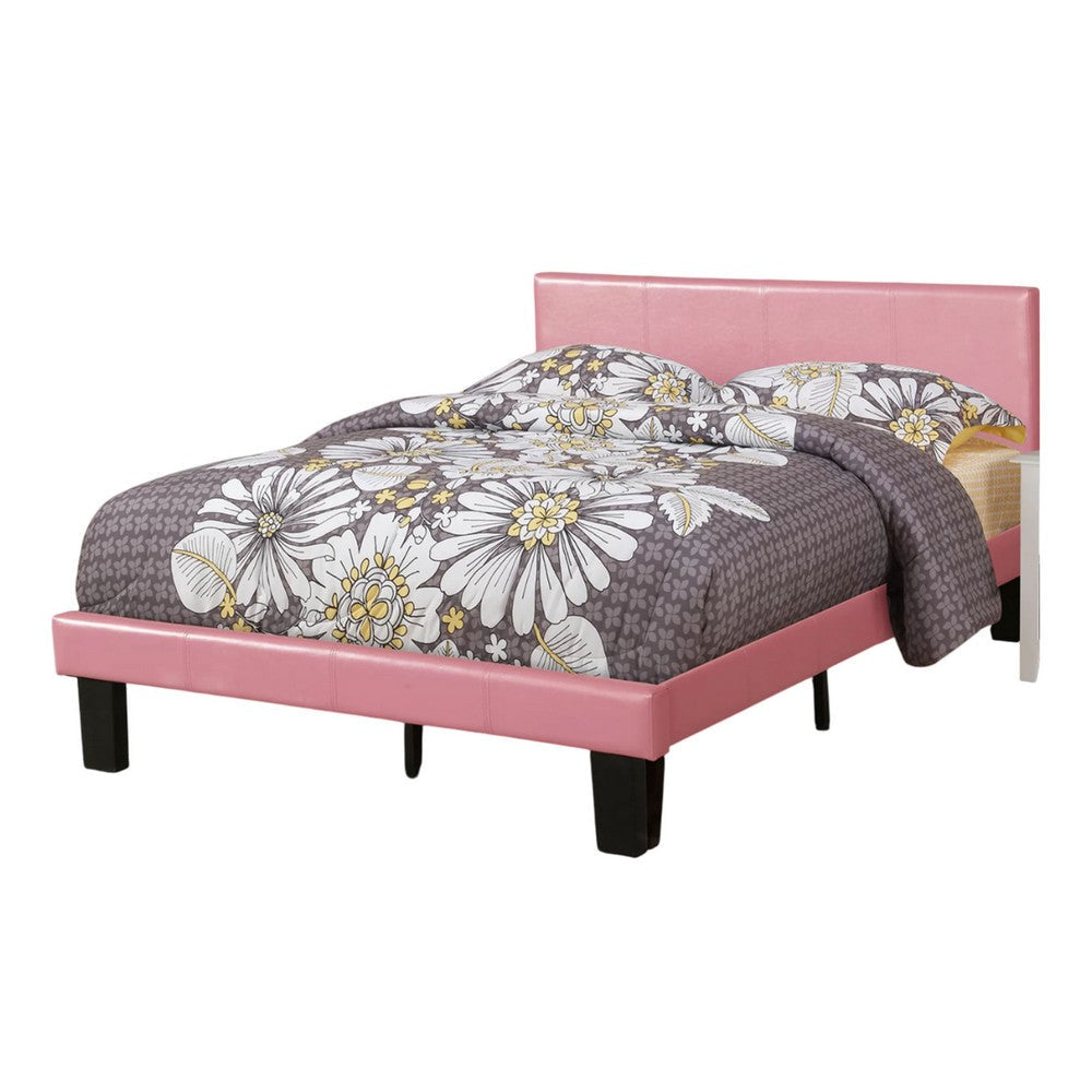 Traditional Wooden Full Bed with Faux Leather Upholstery Pink BM233112