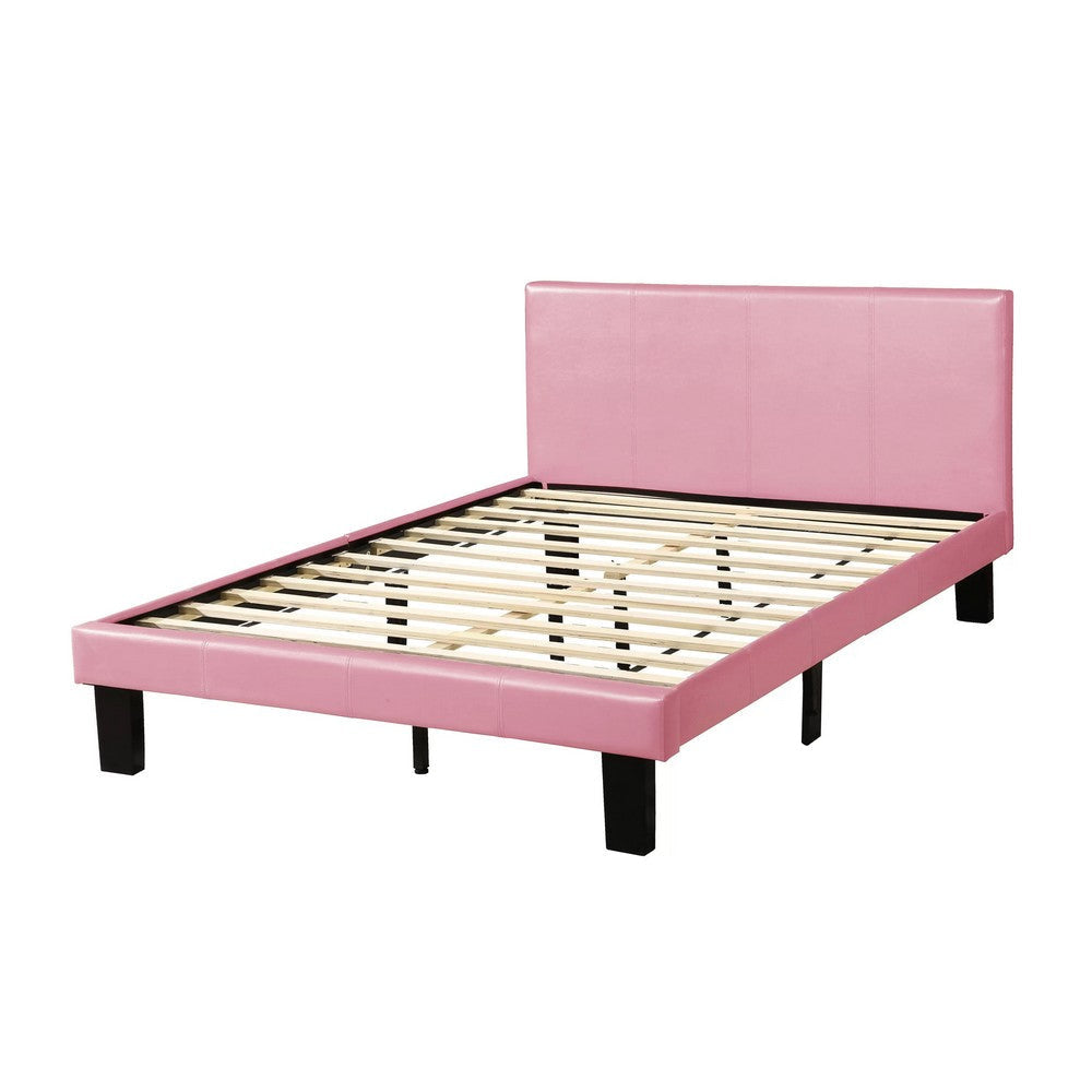Traditional Wooden Full Bed with Faux Leather Upholstery Pink BM233112