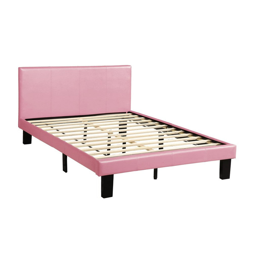 Traditional Wooden Full Bed with Faux Leather Upholstery Pink BM233112