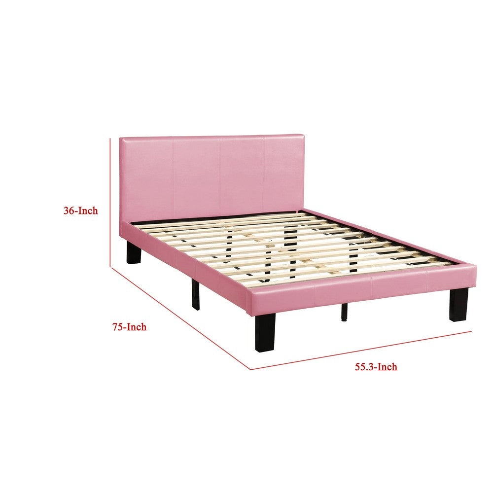 Traditional Wooden Full Bed with Faux Leather Upholstery Pink BM233112
