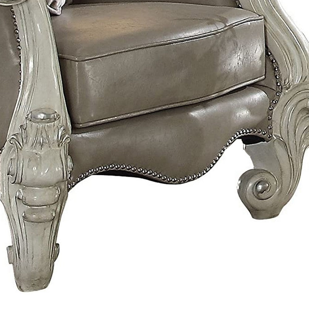 Wooden Chair with Scalloped Base and Loose Seat Cushions Gray BM233122