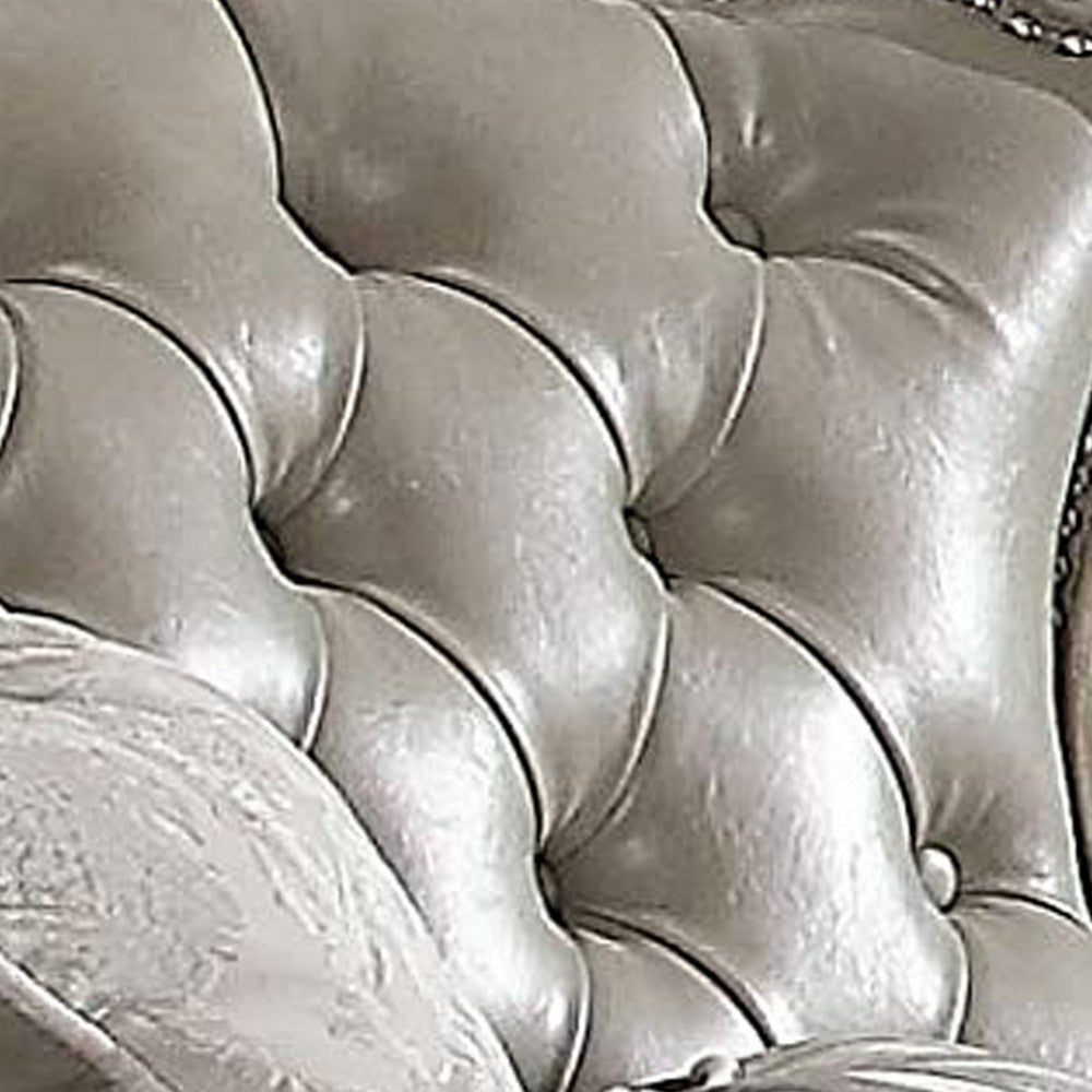 Wooden Chair with Scalloped Base and Loose Seat Cushions Gray BM233122