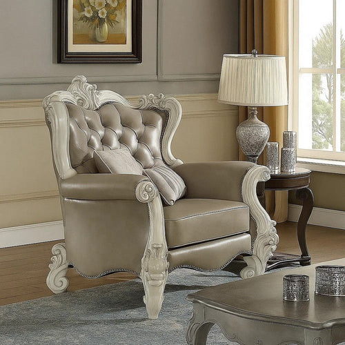 Wooden Chair with Scalloped Base and Loose Seat Cushions, Gray