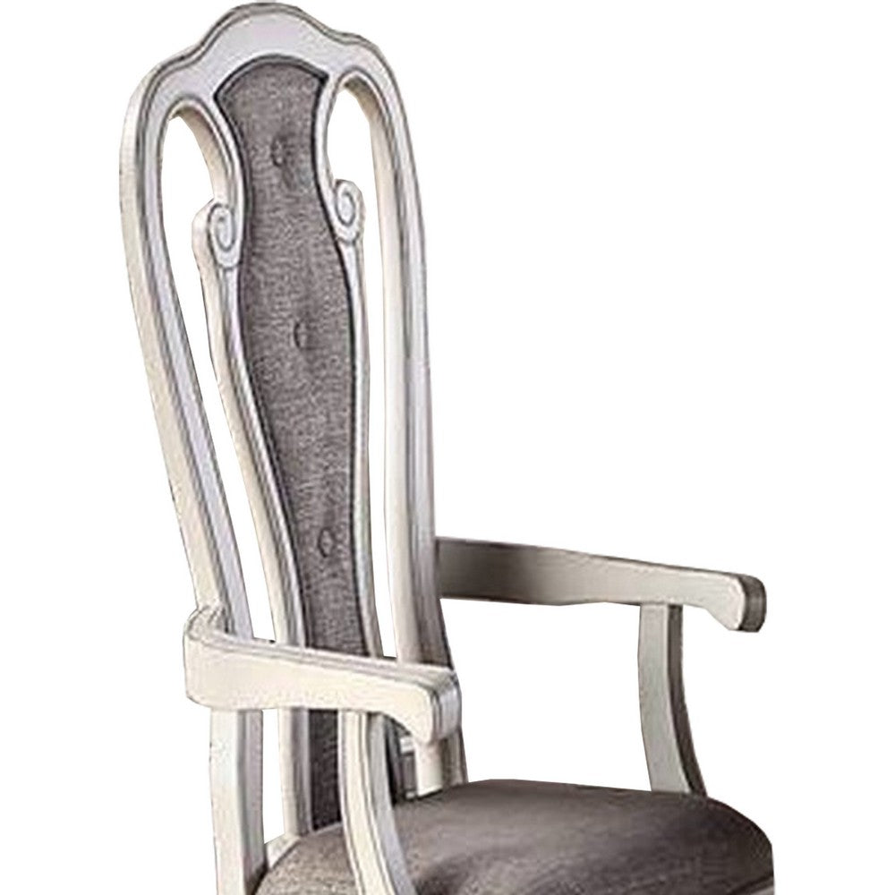 Armchair | Wood | Button Tufted Back | Set of 2 | Cream & Gray