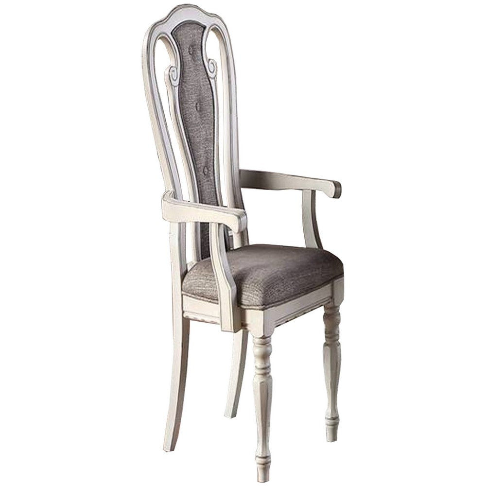 Armchair | Wood | Button Tufted Back | Set of 2 | Cream & Gray