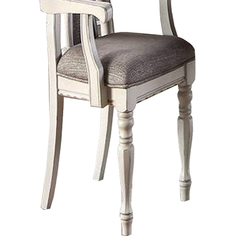 Armchair | Wood | Button Tufted Back | Set of 2 | Cream & Gray