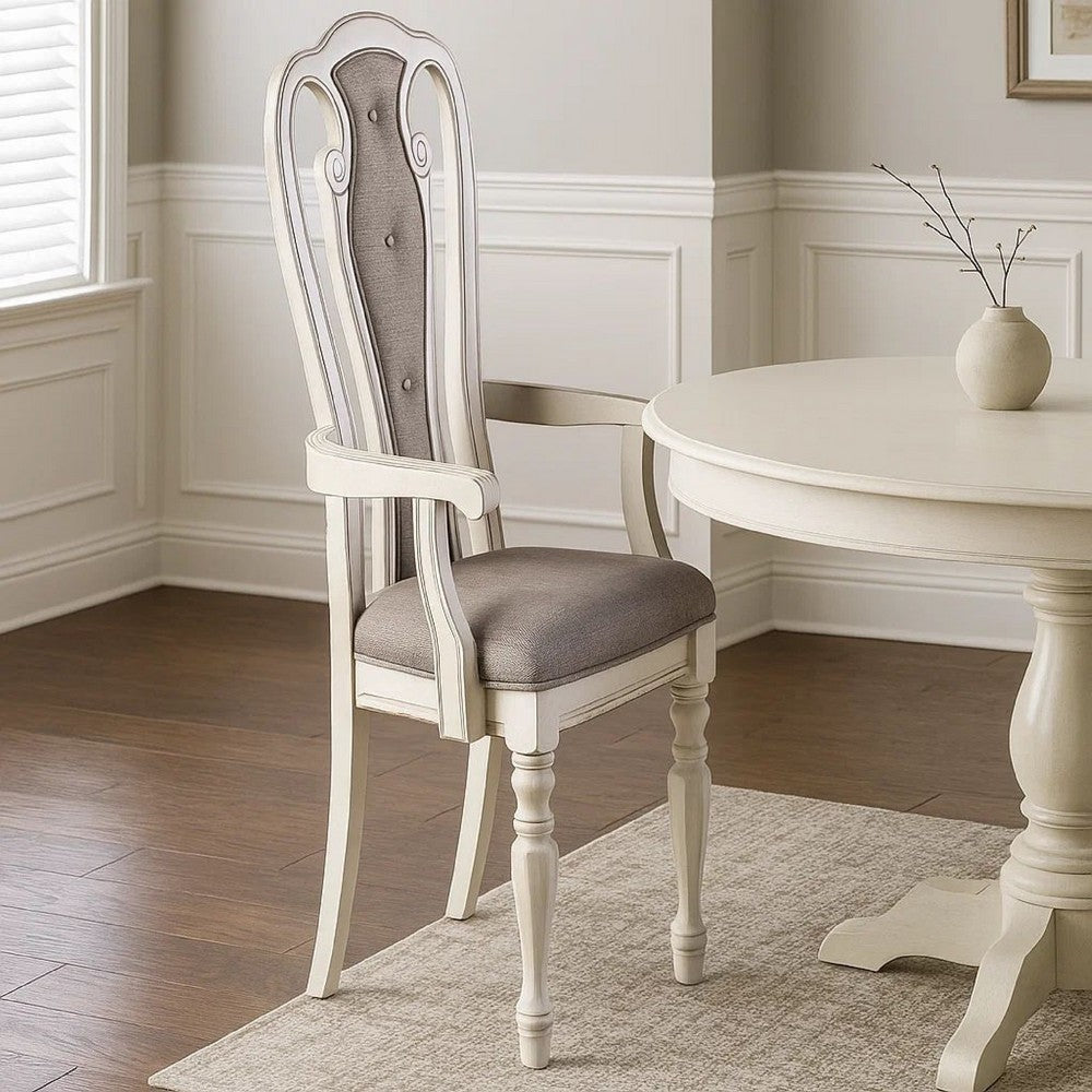Armchair | Wood | Button Tufted Back | Set of 2 | Cream & Gray