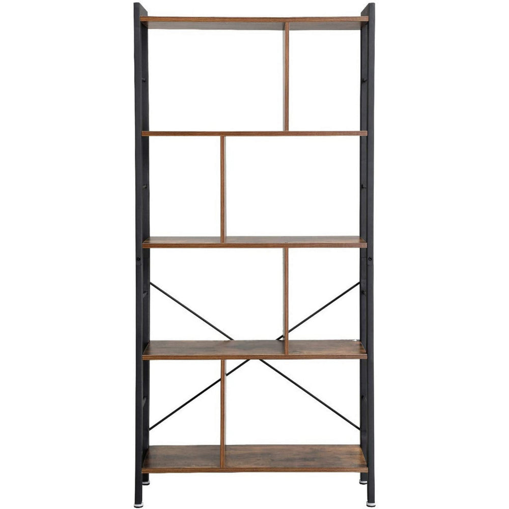 4 Tier Wood and Metal Bookcase with Crossbars Brown and Black By Casagear Home BM233143