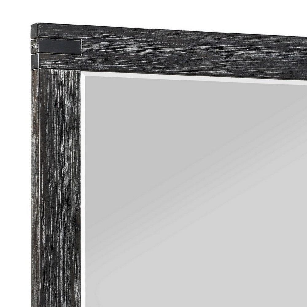 Rustic Style Wooden Frame Rectangular Beveled Mirror Gray BM233148