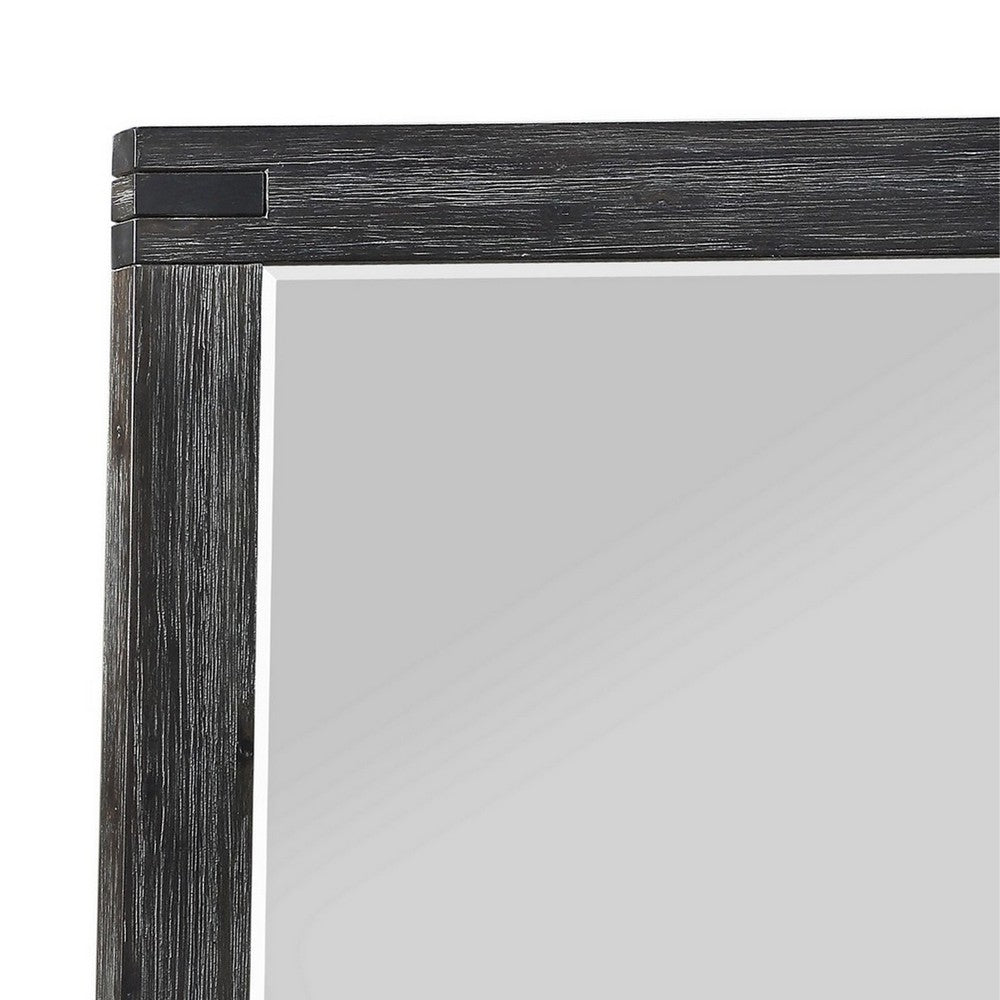 Rustic Style Wooden Frame Rectangular Beveled Mirror, Gray