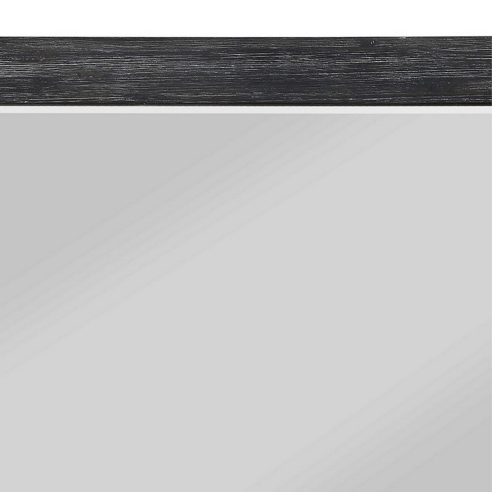 Rustic Style Wooden Frame Rectangular Beveled Mirror, Gray