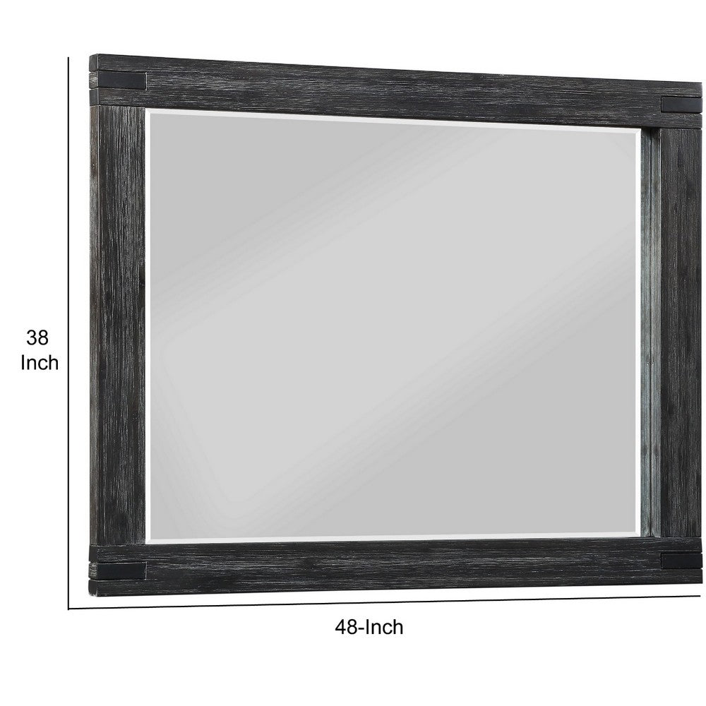 Rustic Style Wooden Frame Rectangular Beveled Mirror, Gray