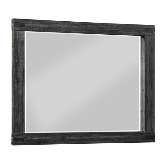 Rustic Style Wooden Frame Rectangular Beveled Mirror, Gray