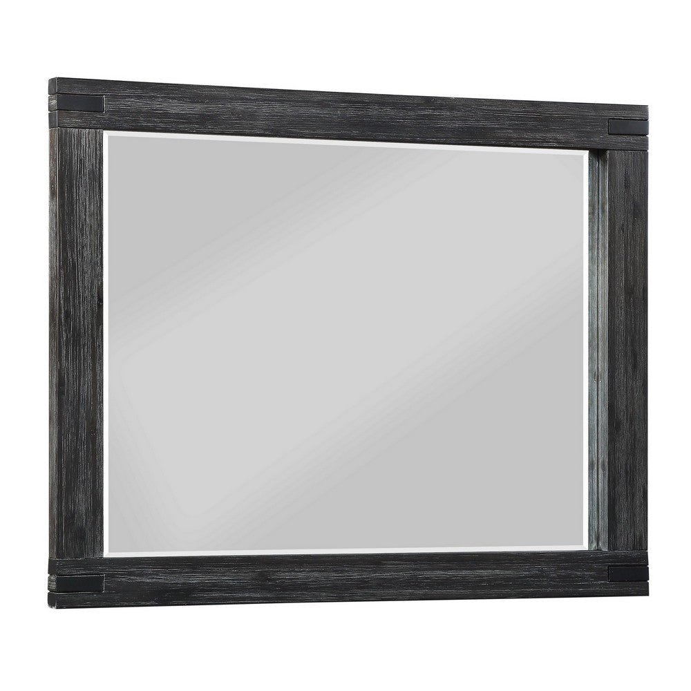Rustic Style Wooden Frame Rectangular Beveled Mirror, Gray