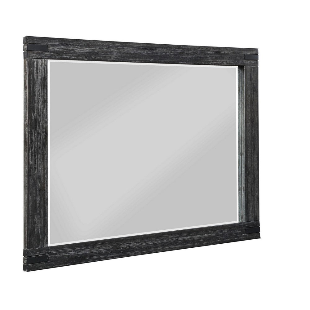 Rustic Style Wooden Frame Rectangular Beveled Mirror, Gray