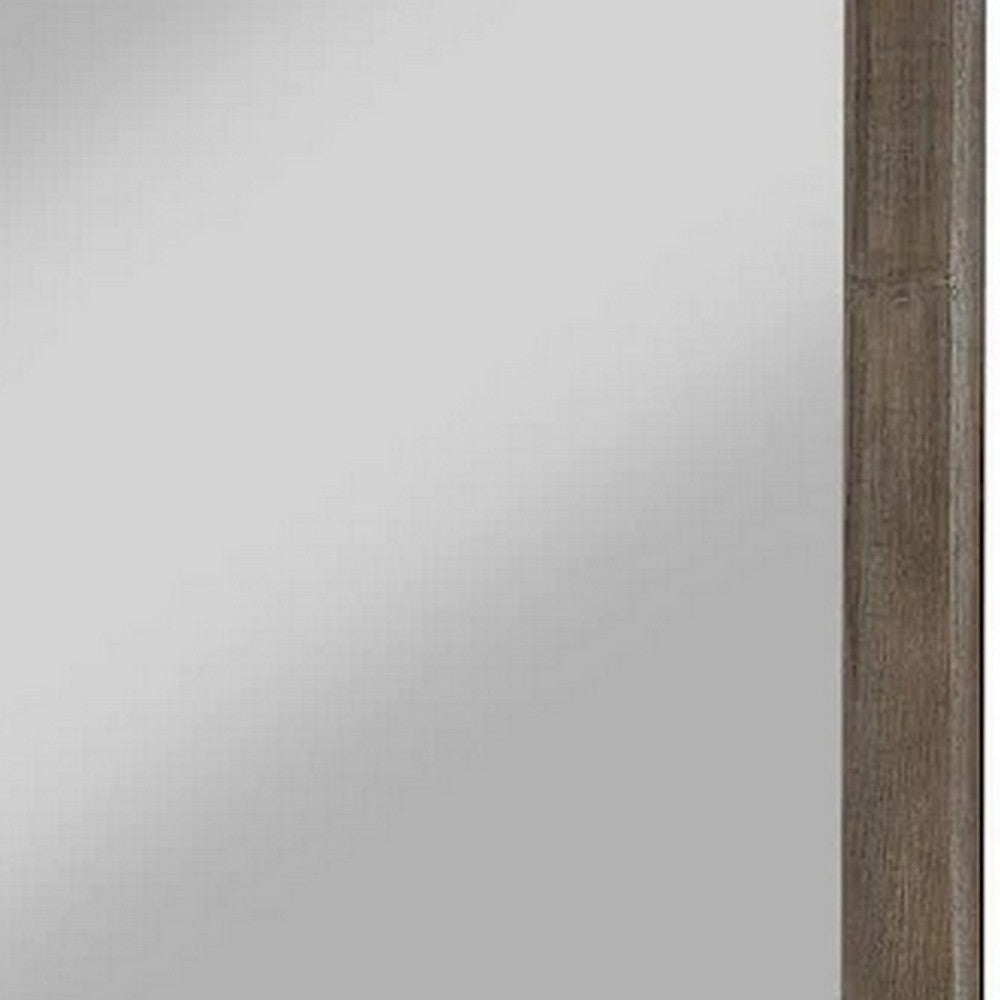 Mid Century Style Wooden Frame Mirror with Rough Hewn Saw Details Brown BM233149