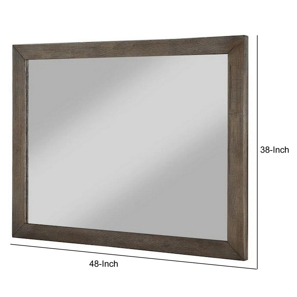 Mid Century Style Wooden Frame Mirror with Rough Hewn Saw Details, Brown