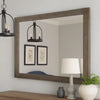 Mid Century Style Wooden Frame Mirror with Rough Hewn Saw Details, Brown