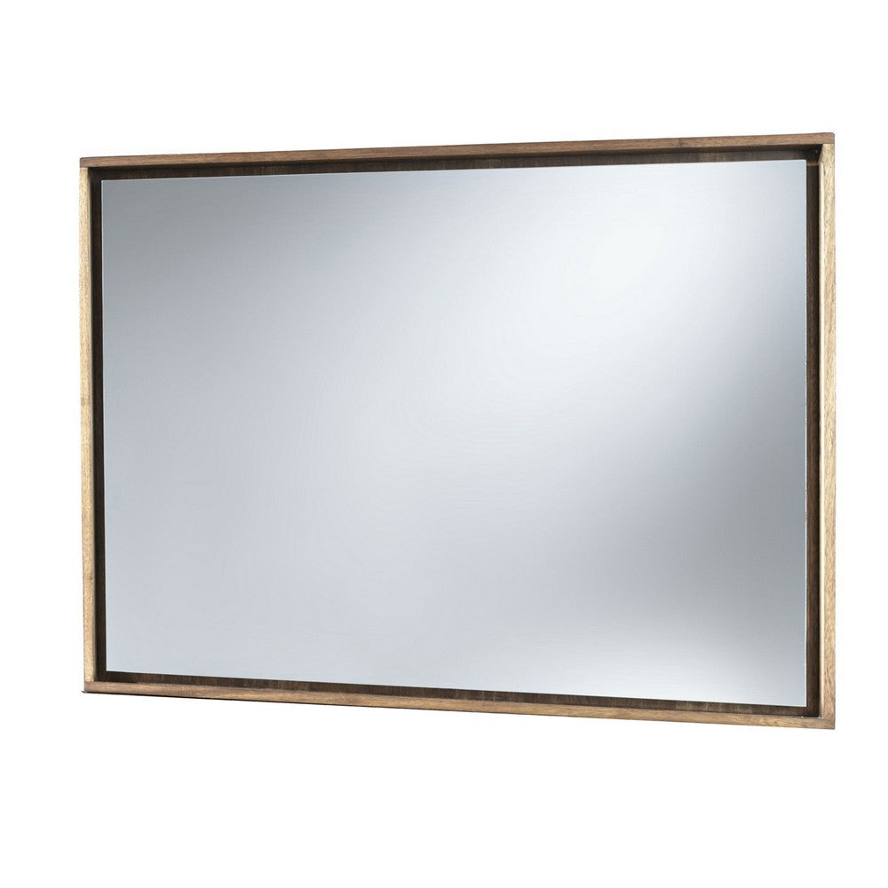 Rectangular Wooden Frame Incased Mirror with Raised Edges, Natural Brown