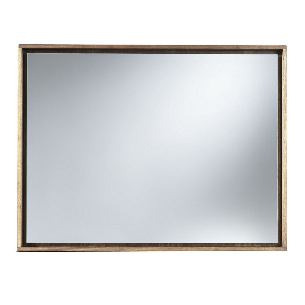 Rectangular Wooden Frame Incased Mirror with Raised Edges Natural Brown BM233151