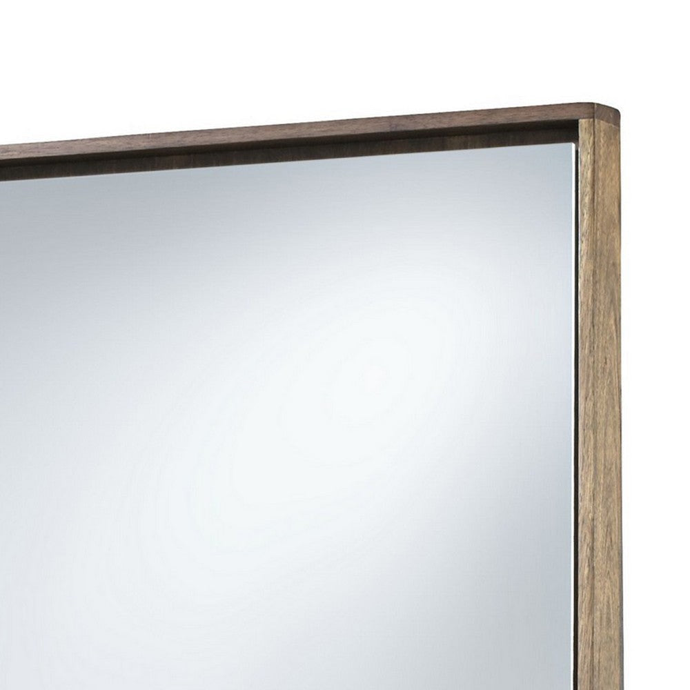 Rectangular Wooden Frame Incased Mirror with Raised Edges Natural Brown BM233151