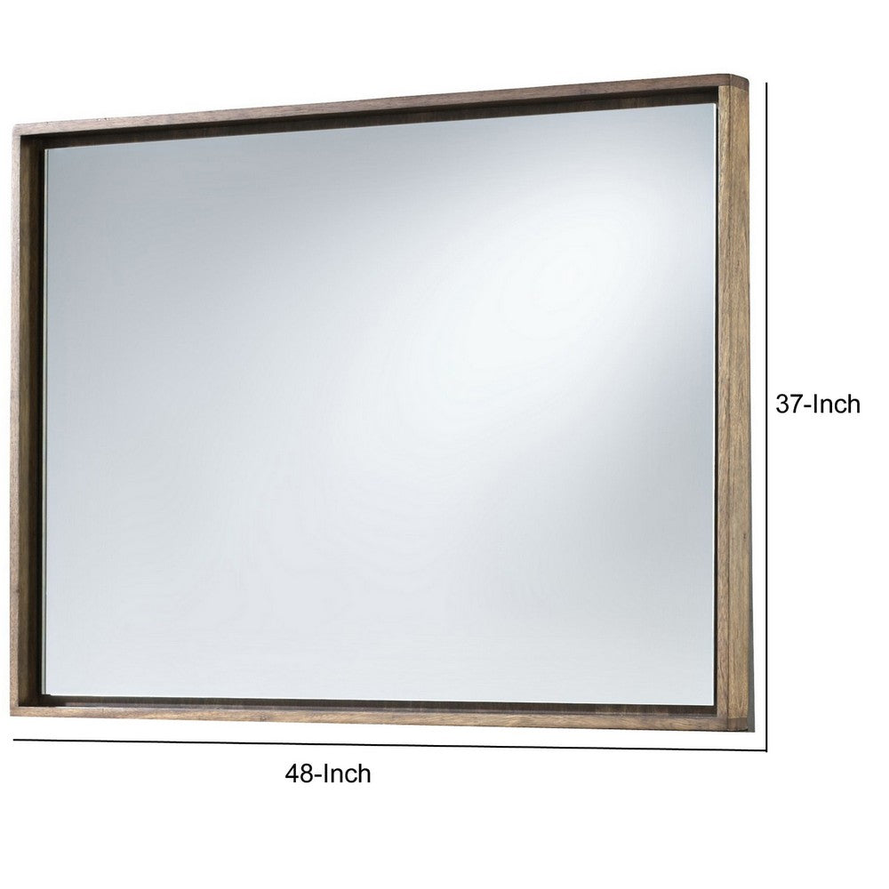 Rectangular Wooden Frame Incased Mirror with Raised Edges, Natural Brown