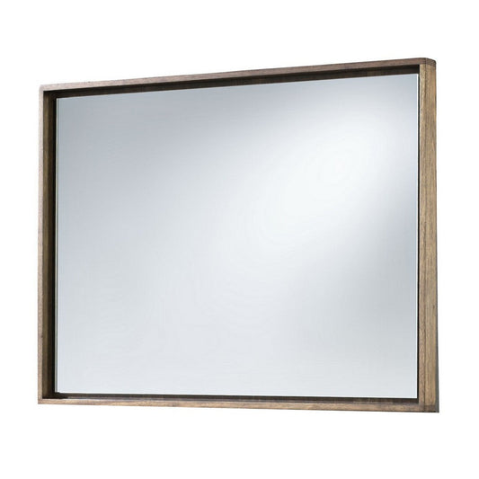 Rectangular Wooden Frame Incased Mirror with Raised Edges, Natural Brown
