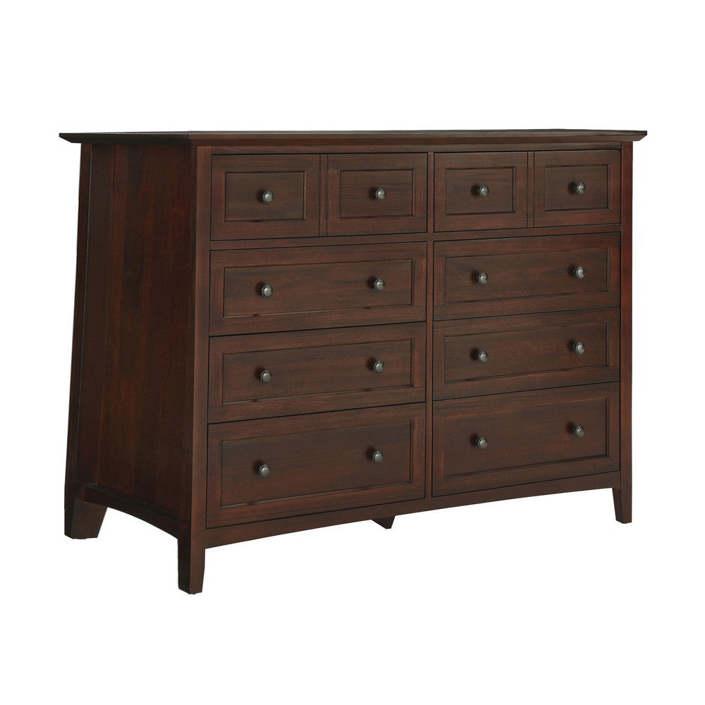 Transitional Style 8 Drawer Wooden Dresser with Bevel Floating Top, Brown