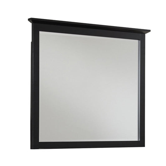 Transitional Style Wooden Frame Mirror with Beveled Floating Top, Brown