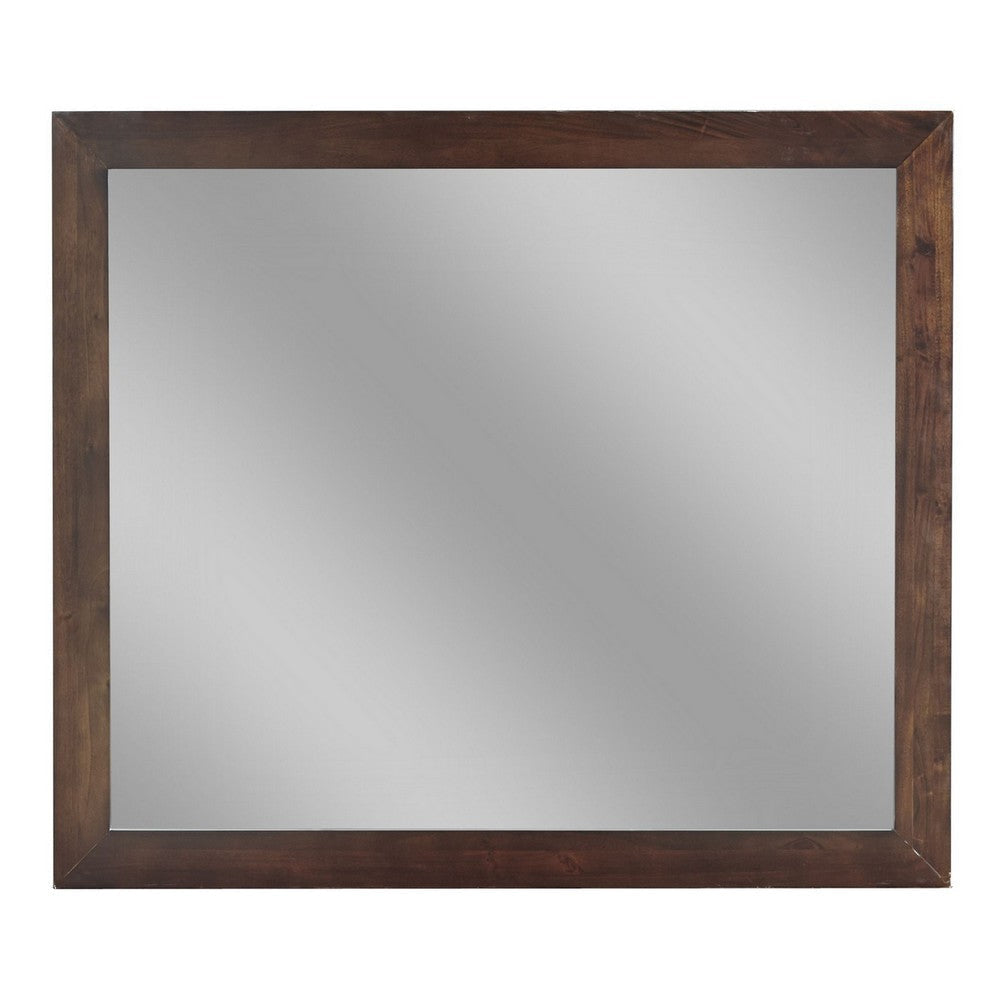 Rustic Style Rectangular Wooden Frame Dresser Mirror Brown BM233157