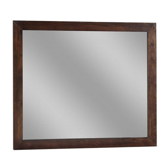 Rustic Style Rectangular Wooden Frame Dresser Mirror, Brown
