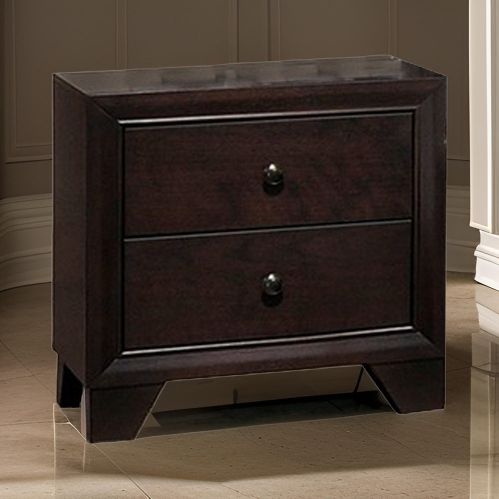 Nightstand | Transitional Wood | 2 Drawers | Brown