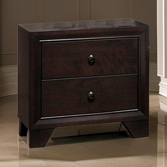 Transitional Wooden Nightstand with Two Spacious Drawers, Brown By Casagear Home