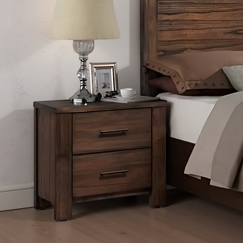 Tiva Wooden Nightstand with Two Drawers, Distressed Oak Brown