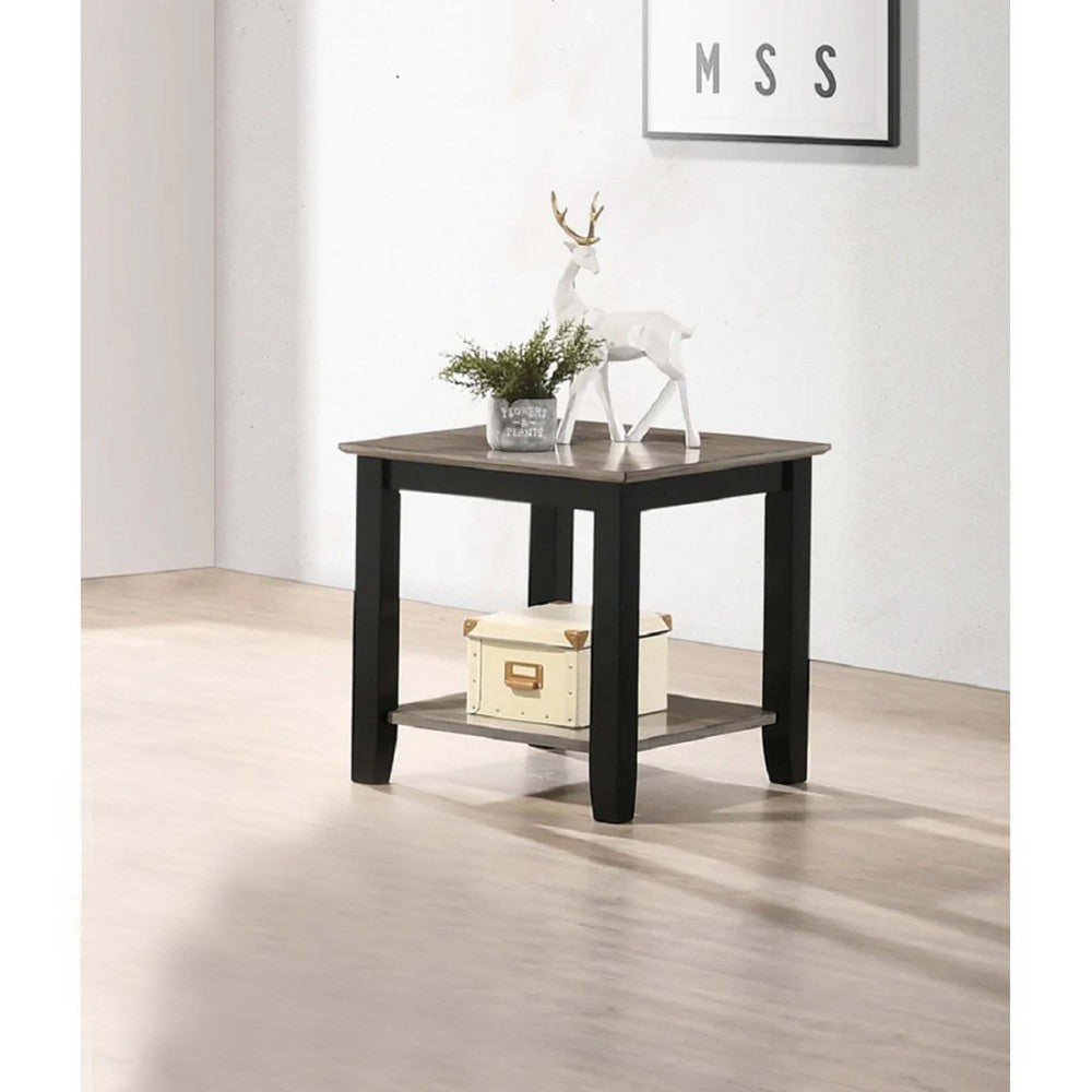 End Table | Wood | One Open Shelf | Black & Gray