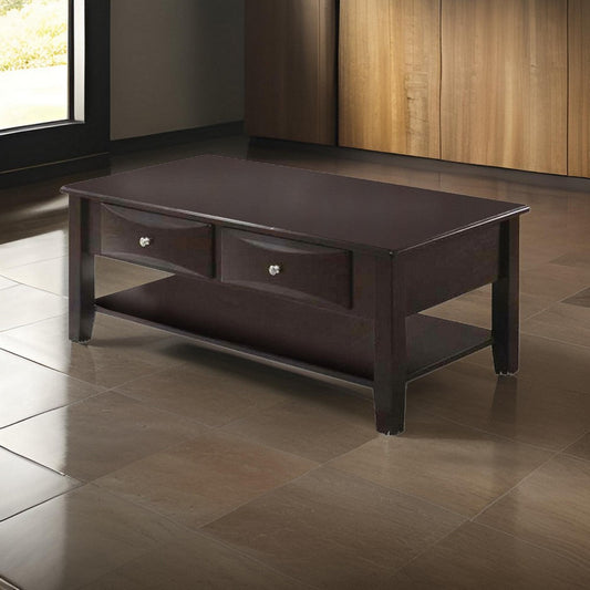 Wooden Coffee Table with 2 Spacious Drawers, Brown By Casagear Home