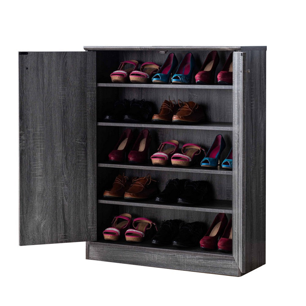 41 Inch Distressed Wooden Shoe Cabinet with 2 Drawers Gray By Casagear Home BM233178