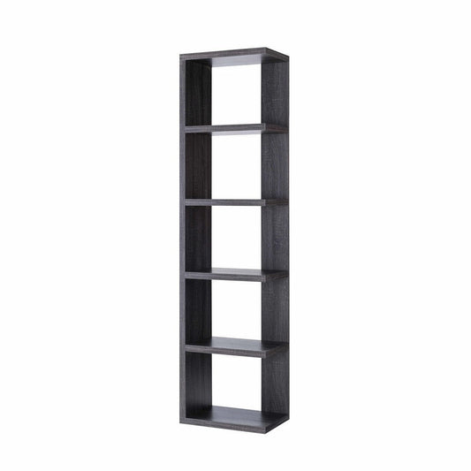 71 Inch Wooden Open Back Display Cabinet with 5 Shelves, Gray By Casagear Home