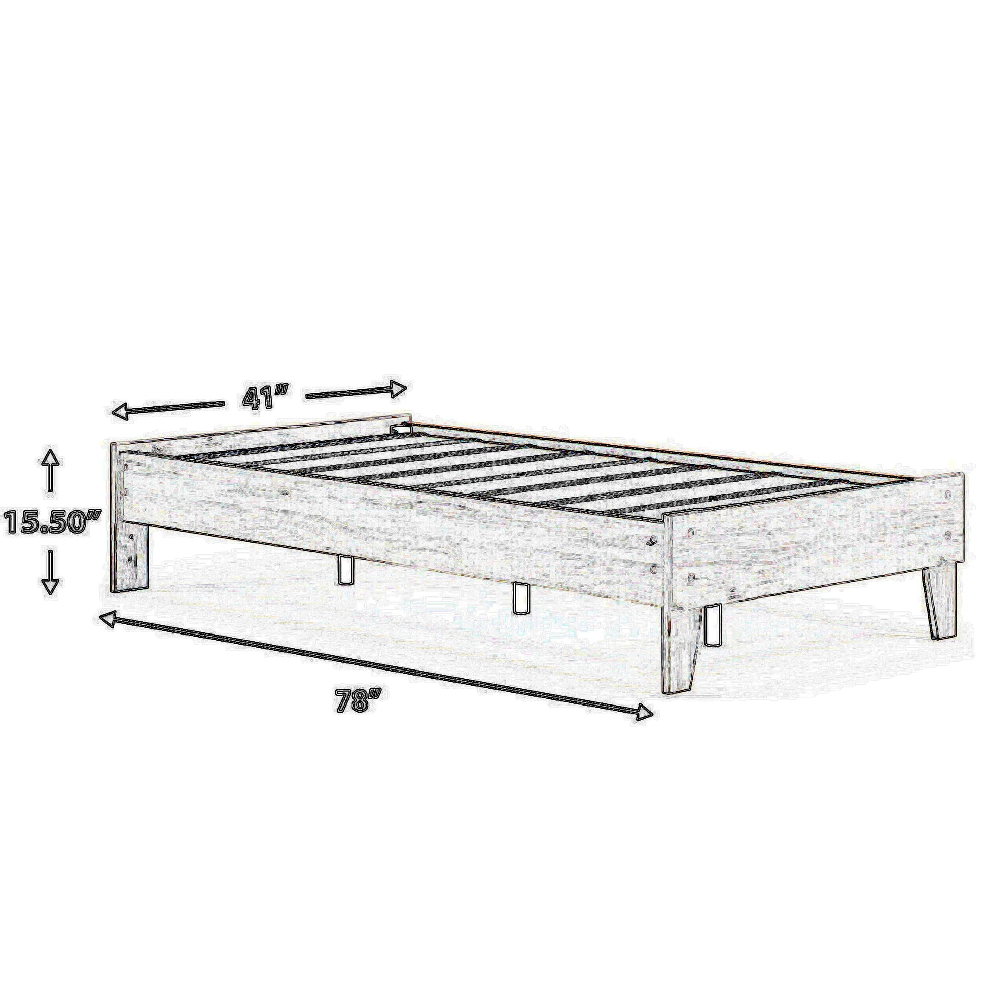 Wooden Twin Platform Bed with Grains Off White By Casagear Home BM233200