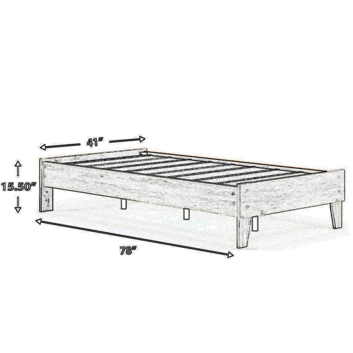 Wooden Twin Platform Bed with Grains Off White By Casagear Home BM233200