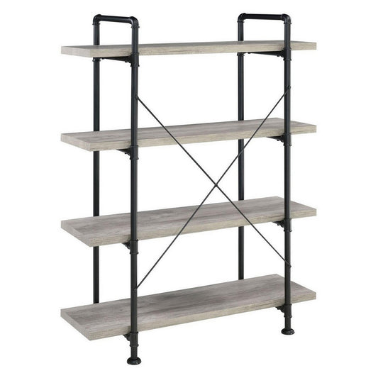 56 Inch 4 Tier Metal and Wooden Bookcase, Black and Gray By Casagear Home