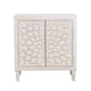 2 Door Wooden Accent Cabinet with Floral Carving, Distressed Whitewash By Casagear Home