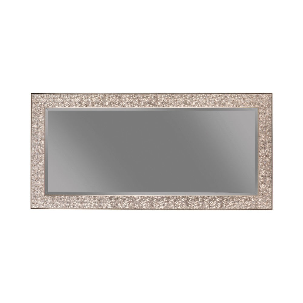 Floor Mirror | Rectangular Beveled Accent | Glitter Mosaic Pattern | Silver BM233237