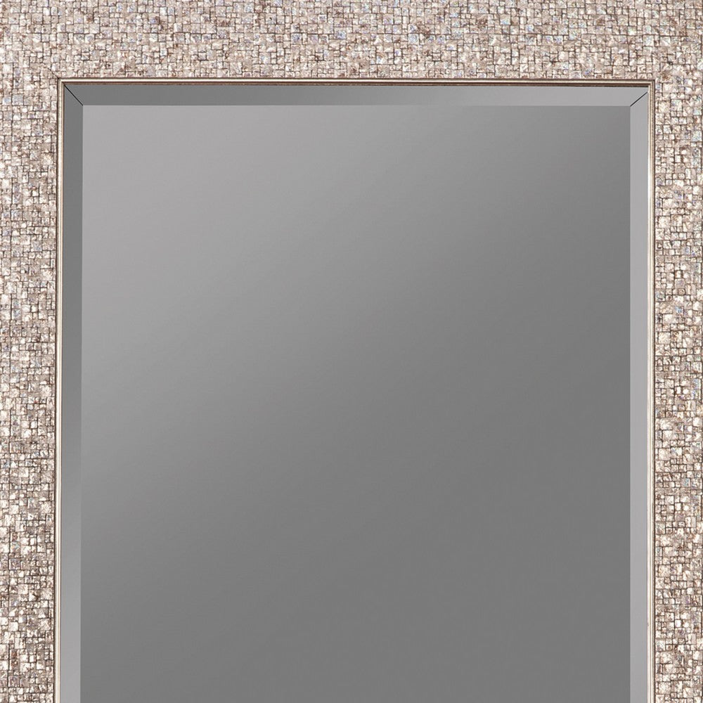 Floor Mirror | Rectangular Beveled Accent | Glitter Mosaic Pattern | Silver BM233237