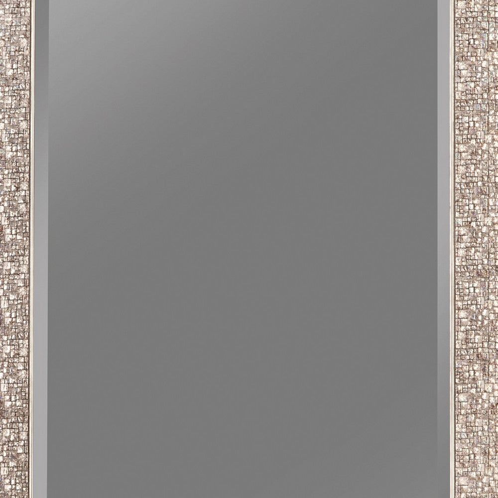 Floor Mirror | Rectangular Beveled Accent | Glitter Mosaic Pattern | Silver BM233237