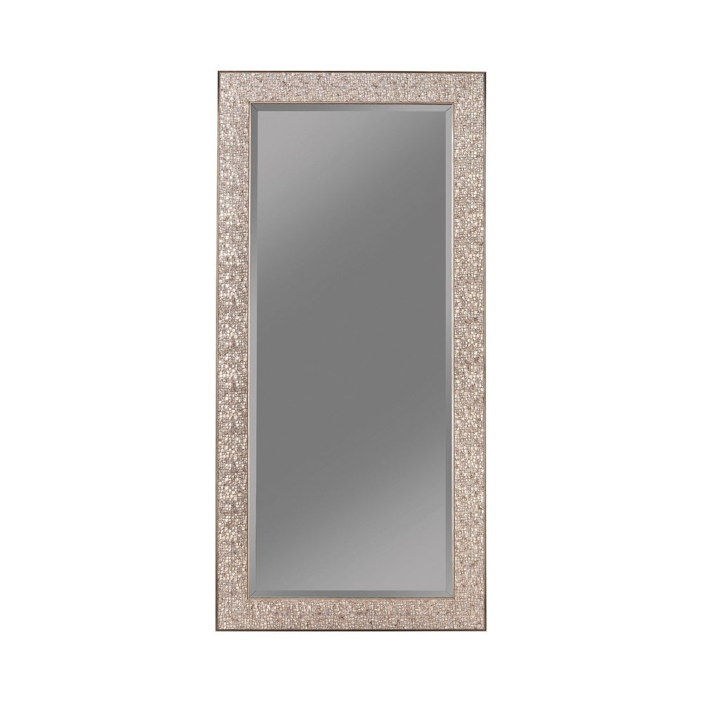 Floor Mirror | Rectangular Beveled Accent | Glitter Mosaic Pattern | Silver BM233237